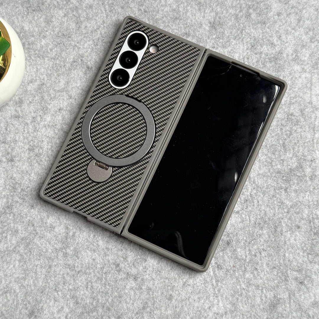 Samsung Galaxy Z fold 6 Premium Carbon Fiber Texture MagSafe Magnetic Stand Case Cover
