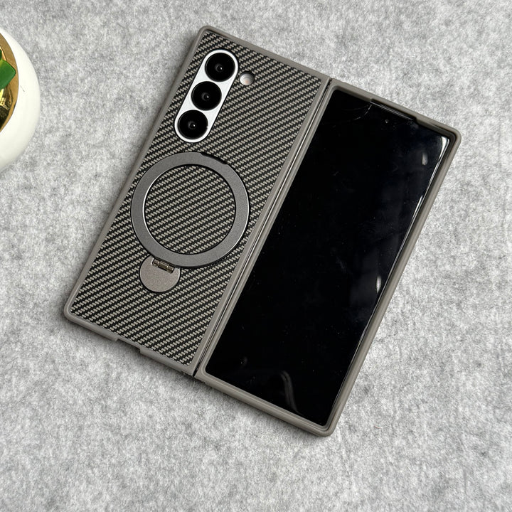 Samsung Galaxy Z fold 6 Premium Carbon Fiber Texture MagSafe Magnetic Stand Case Cover