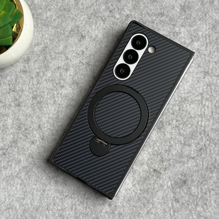 Samsung Galaxy Z fold 6 Premium Carbon Fiber Texture MagSafe Magnetic Stand Case Cover