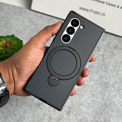 Samsung Galaxy Z fold 6 Premium Carbon Fiber Texture MagSafe Magnetic Stand Case Cover