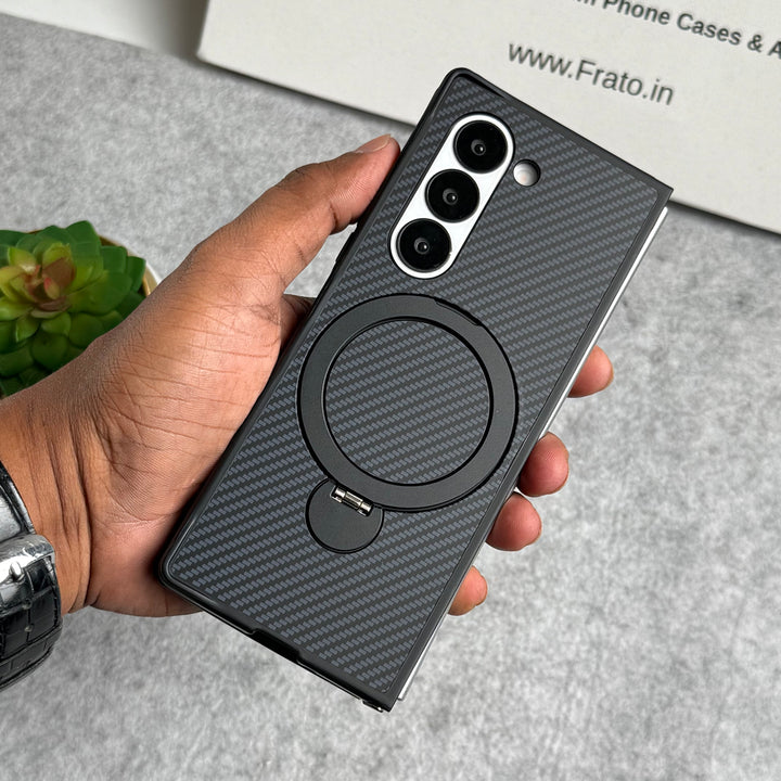 Samsung Galaxy Z fold 6 Premium Carbon Fiber Texture MagSafe Magnetic Stand Case Cover