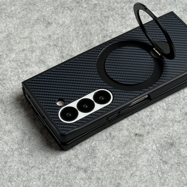 Samsung Galaxy Z fold 6 Premium Carbon Fiber Texture MagSafe Magnetic Stand Case Cover