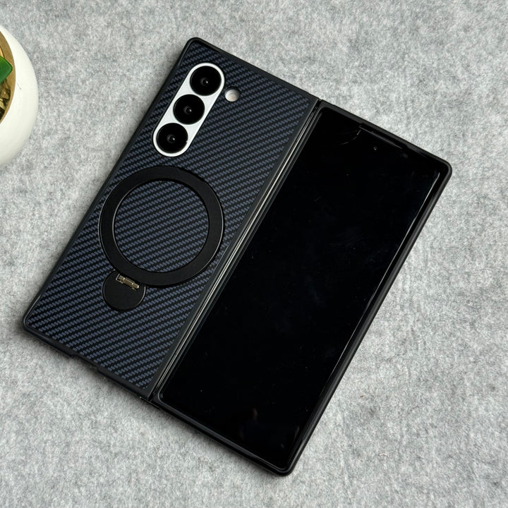 Samsung Galaxy Z fold 6 Premium Carbon Fiber Texture MagSafe Magnetic Stand Case Cover