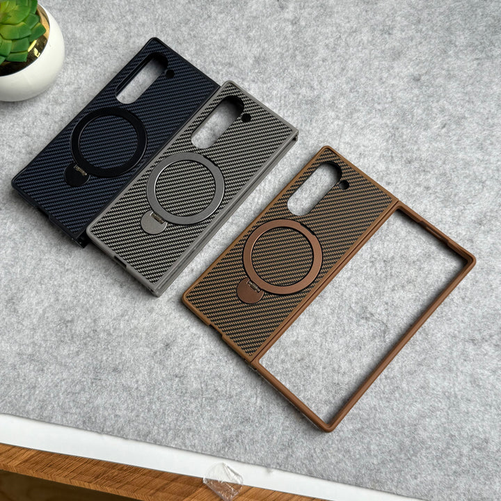 Samsung Galaxy Z fold 6 Premium Carbon Fiber Texture MagSafe Magnetic Stand Case Cover