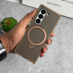 Samsung Galaxy Z fold 6 Premium Carbon Fiber Texture MagSafe Magnetic Stand Case Cover