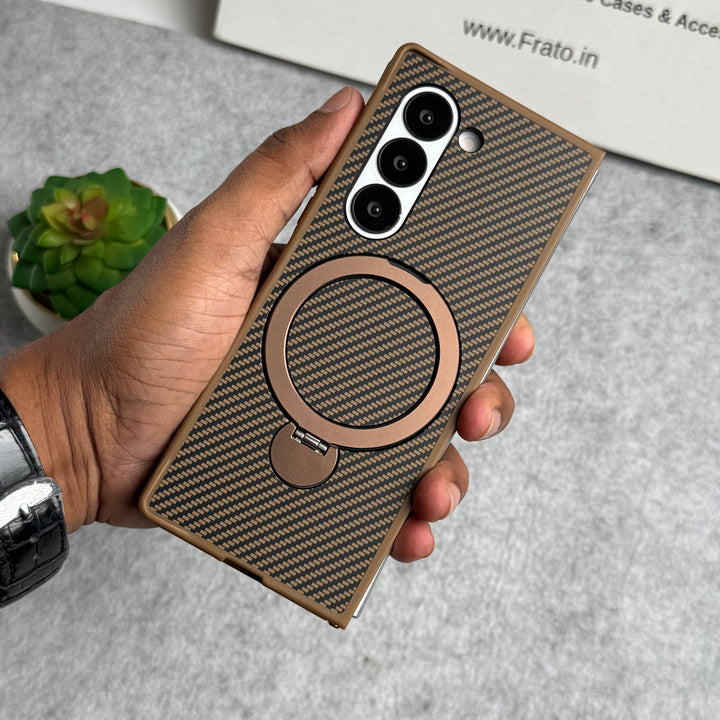 Samsung Galaxy Z fold 6 Premium Carbon Fiber Texture MagSafe Magnetic Stand Case Cover