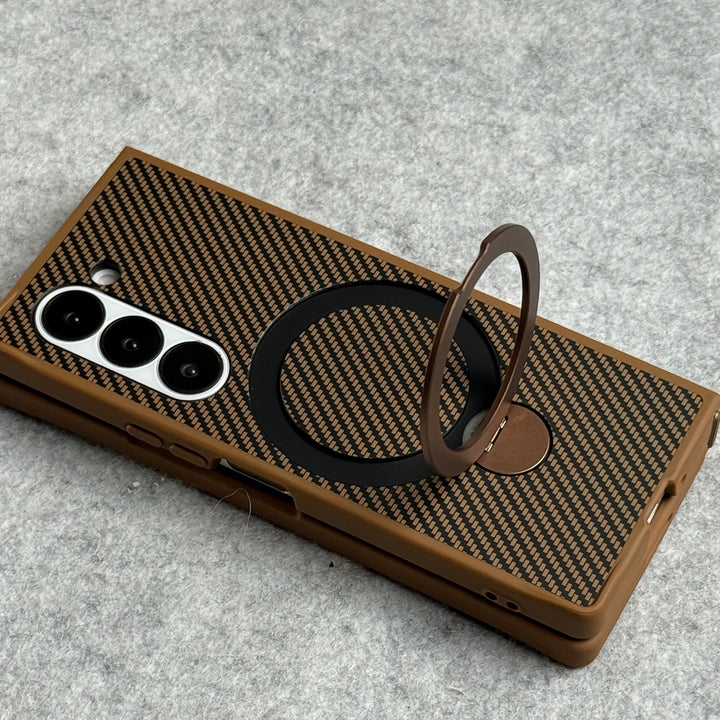 Samsung Galaxy Z fold 6 Premium Carbon Fiber Texture MagSafe Magnetic Stand Case Cover