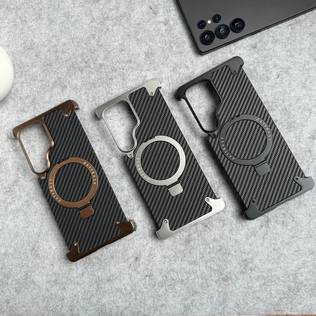 Samsung Galaxy Ultra Series Carbon Texture Frameless Metal Kickstand Case