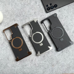 Samsung Galaxy Ultra Series Carbon Texture Frameless Metal Kickstand Case