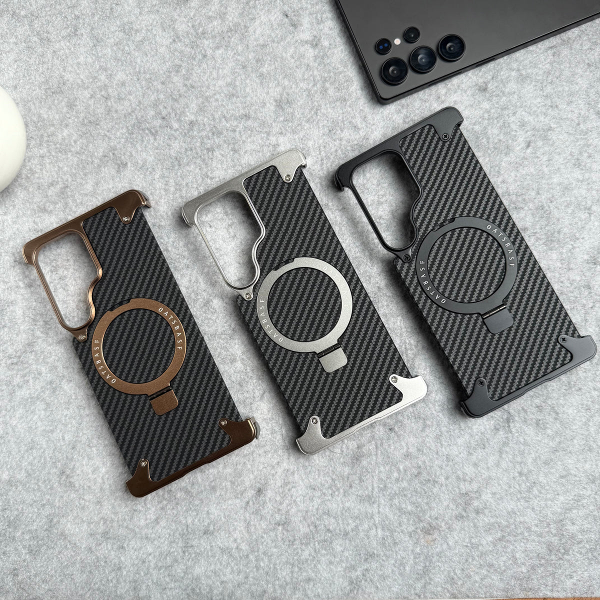Samsung Galaxy Ultra Series Carbon Texture Frameless Metal Kickstand Case