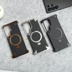Samsung Galaxy Ultra Series Carbon Texture Frameless Metal Kickstand Case