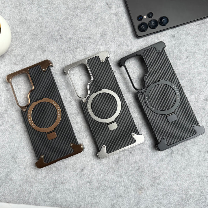 Samsung Galaxy Ultra Series Carbon Texture Frameless Metal Kickstand Case