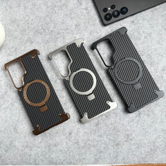 Samsung Galaxy Ultra Series Carbon Texture Frameless Metal Kickstand Case