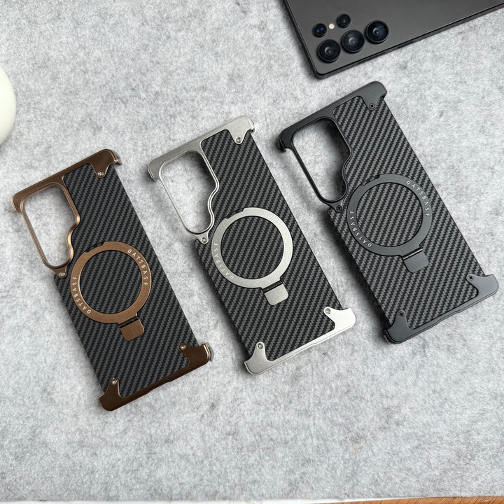 Samsung Galaxy Ultra Series Carbon Texture Frameless Metal Kickstand Case
