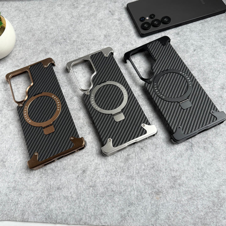 Samsung Galaxy Ultra Series Carbon Texture Frameless Metal Kickstand Case