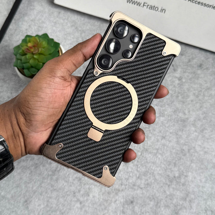 Samsung Galaxy Ultra Series Carbon Texture Frameless Metal Kickstand Case