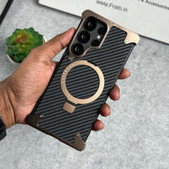 Samsung Galaxy Ultra Series Carbon Texture Frameless Metal Kickstand Case