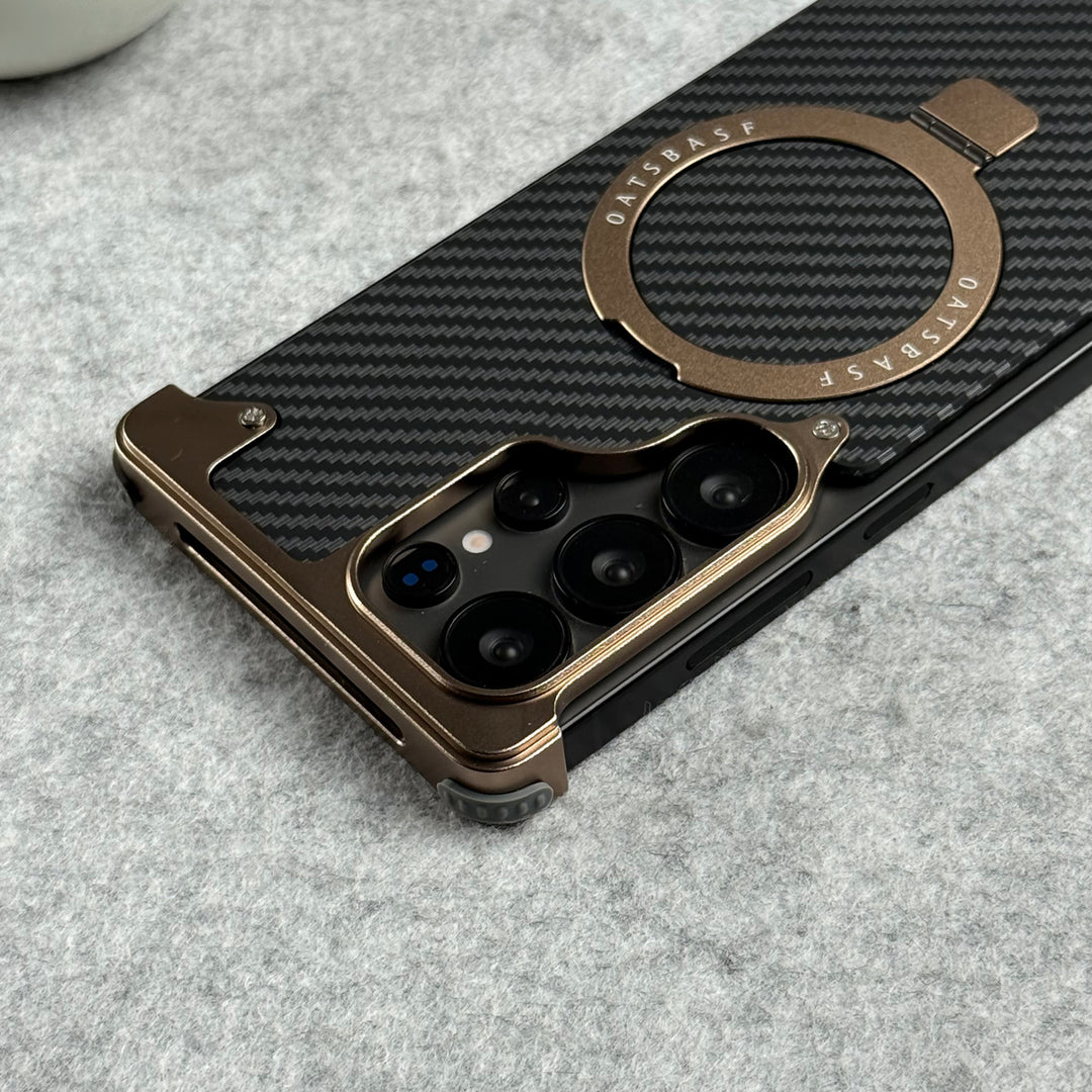 Samsung Galaxy Ultra Series Carbon Texture Frameless Metal Kickstand Case