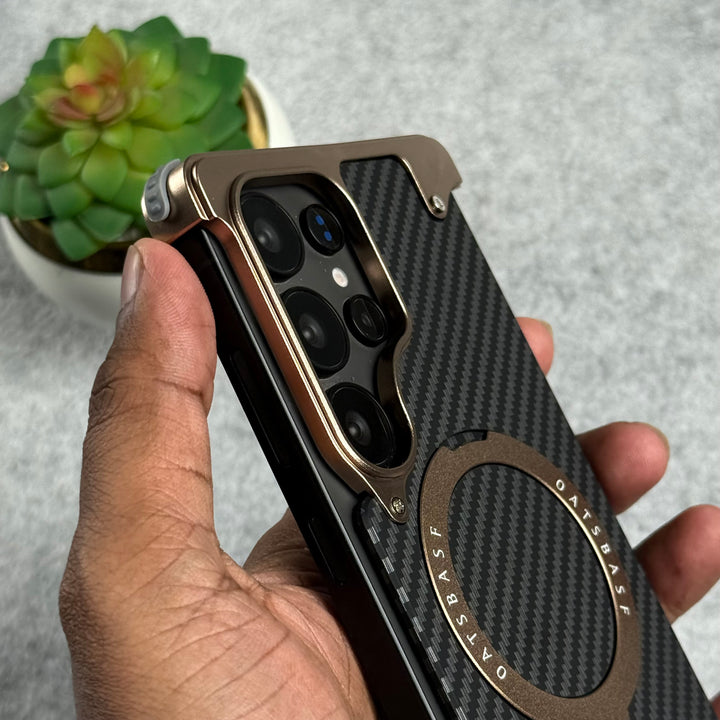 Samsung Galaxy Ultra Series Carbon Texture Frameless Metal Kickstand Case