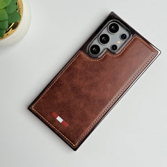 Samsung Galaxy S24 Ultra Textured Premium PU Leather Side Chrome Case Cover