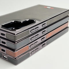Samsung Galaxy S24 Ultra Textured Premium PU Leather Side Chrome Case Cover