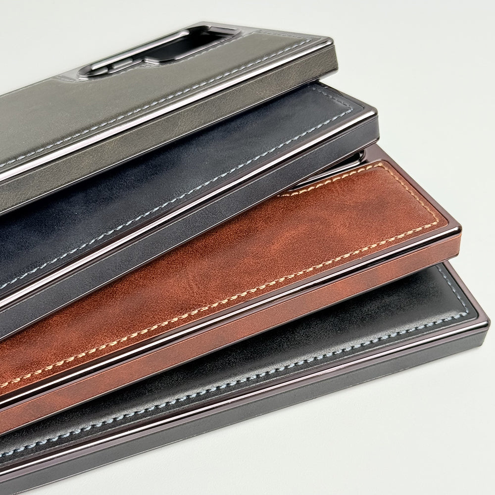 Samsung Galaxy S24 Ultra Textured Premium PU Leather Side Chrome Case Cover