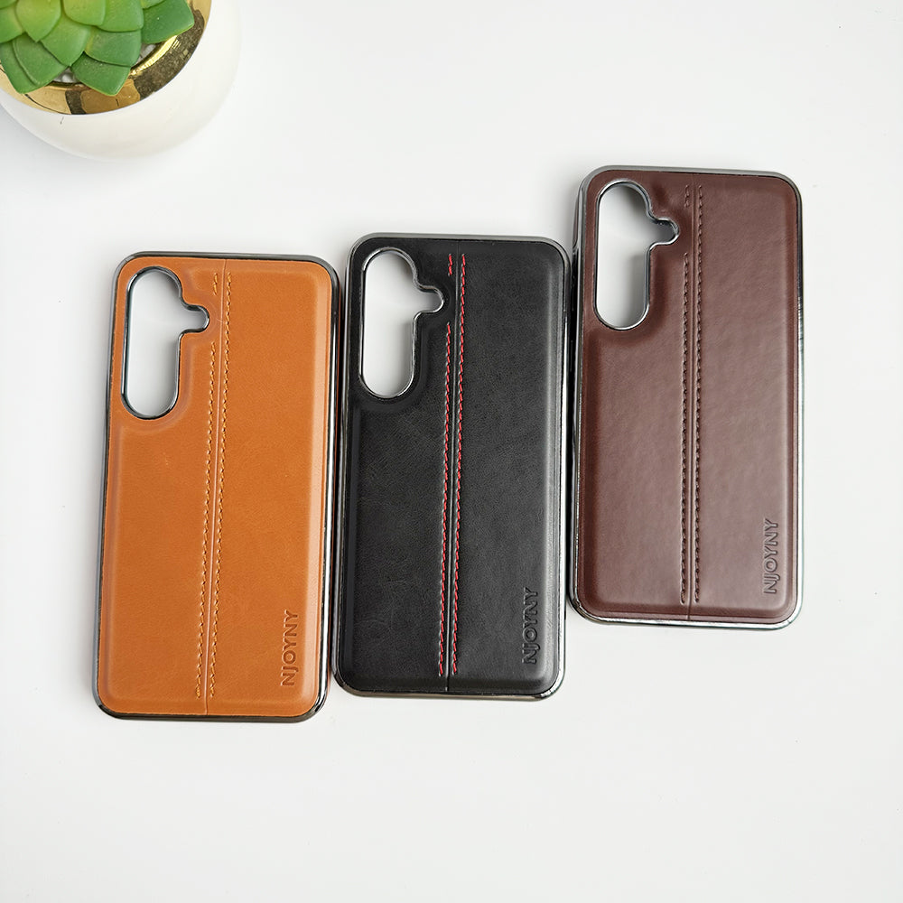 Samsung Galaxy S23 Middle Stitch PU Leather Side Chrome Case Cover