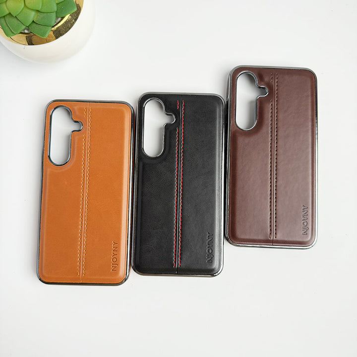 Samsung Galaxy S23 Middle Stitch PU Leather Side Chrome Case Cover