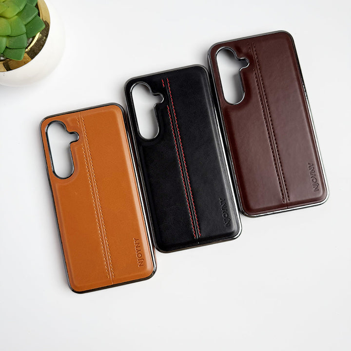 Samsung Galaxy S23 Middle Stitch PU Leather Side Chrome Case Cover