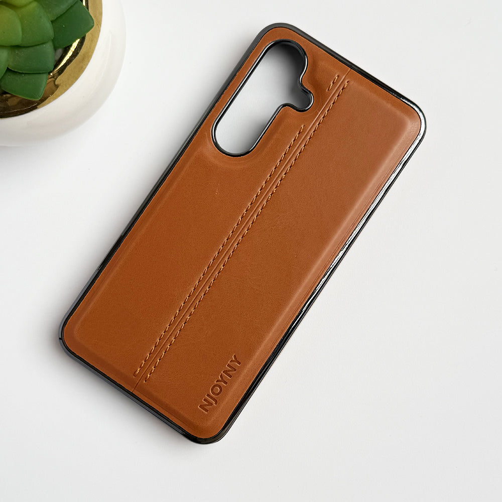 Samsung Galaxy S23 Middle Stitch PU Leather Side Chrome Case Cover