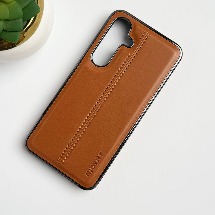 Samsung Galaxy S23 Middle Stitch PU Leather Side Chrome Case Cover