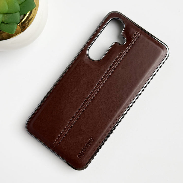 Samsung Galaxy S23 Middle Stitch PU Leather Side Chrome Case Cover