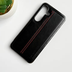 Samsung Galaxy S23 Middle Stitch PU Leather Side Chrome Case Cover