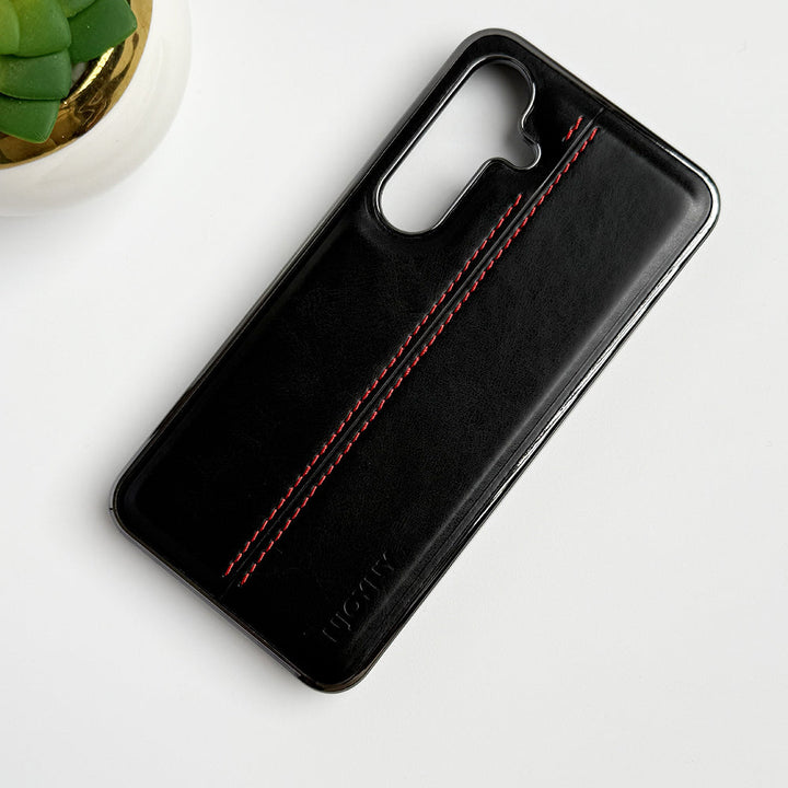 Samsung Galaxy S23 Middle Stitch PU Leather Side Chrome Case Cover