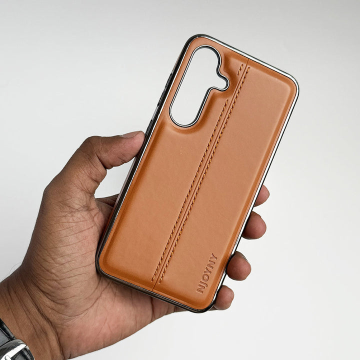 Samsung Galaxy S23 Middle Stitch PU Leather Side Chrome Case Cover