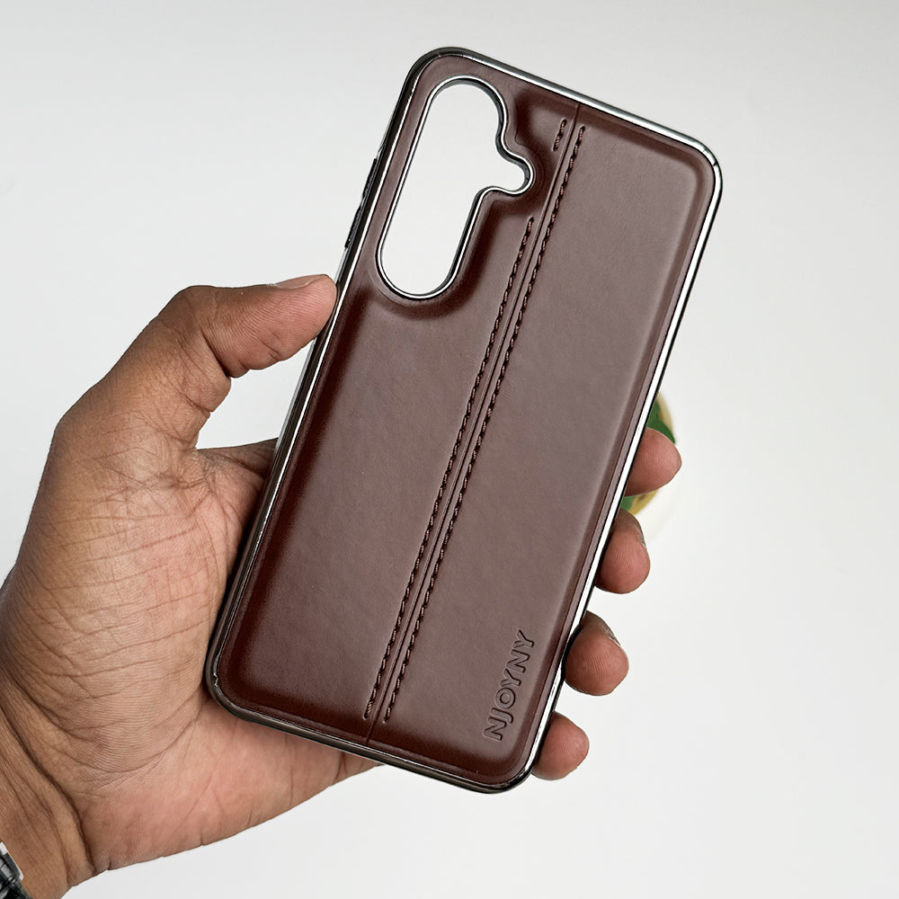 Samsung Galaxy S23 Middle Stitch PU Leather Side Chrome Case Cover