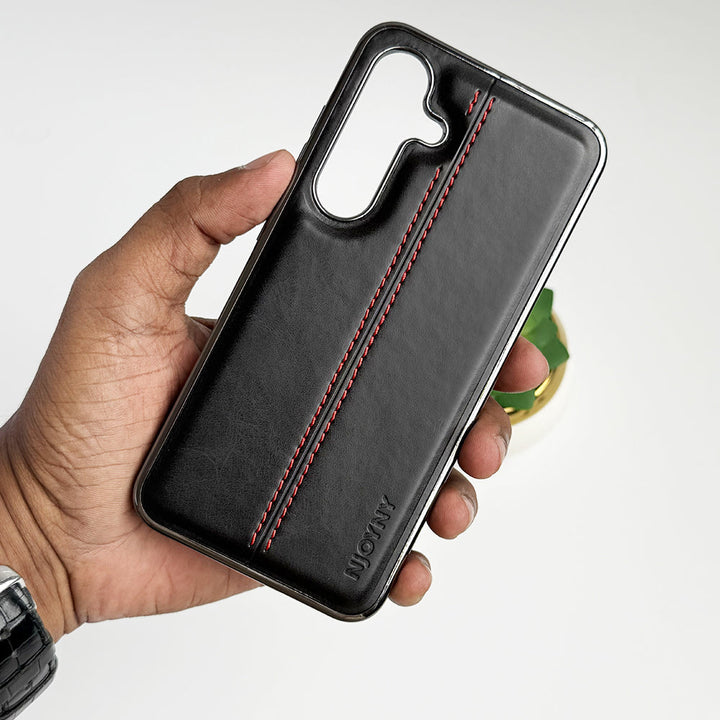 Samsung Galaxy S23 Middle Stitch PU Leather Side Chrome Case Cover