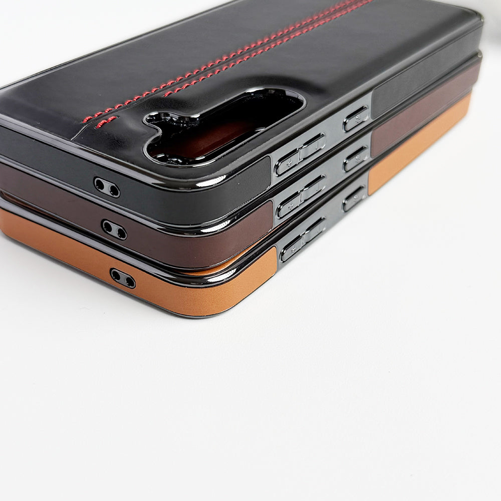 Samsung Galaxy S23 Middle Stitch PU Leather Side Chrome Case Cover