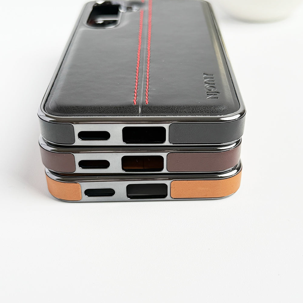 Samsung Galaxy S23 Middle Stitch PU Leather Side Chrome Case Cover