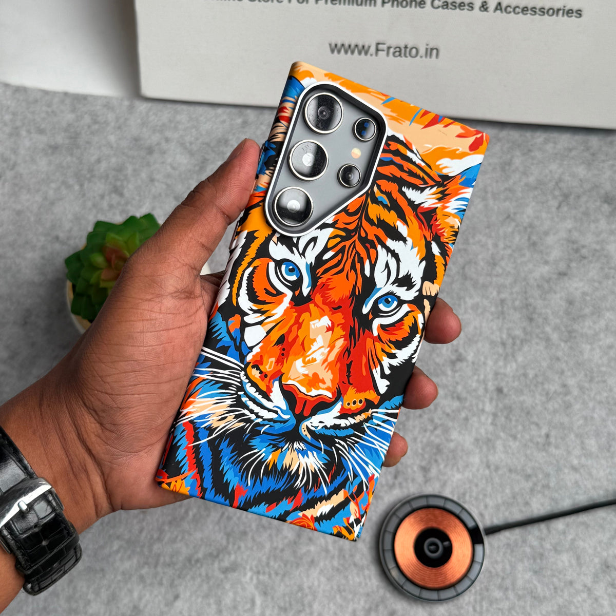 Samsung Galaxy S23 Ultra Carbon Fiber Texture Tiger Lion Design Hard Pc MagSafe Case Cover
