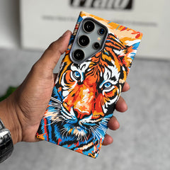 Samsung Galaxy S23 Ultra Carbon Fiber Texture Tiger Lion Design Hard Pc MagSafe Case Cover