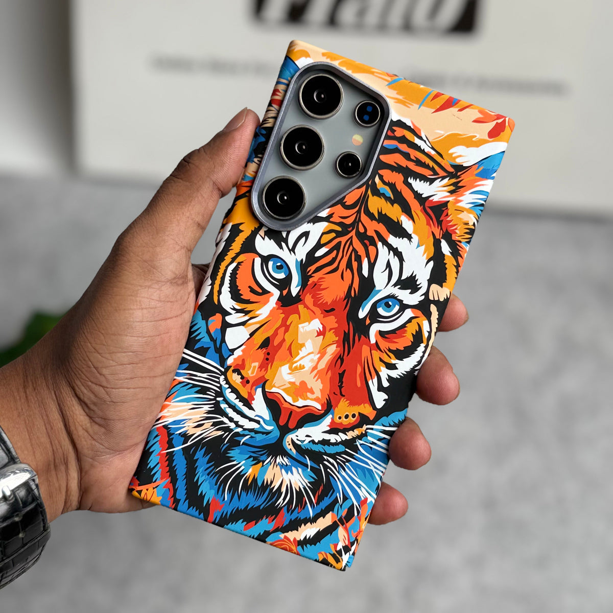 Samsung Galaxy S23 Ultra Carbon Fiber Texture Tiger Lion Design Hard Pc MagSafe Case Cover