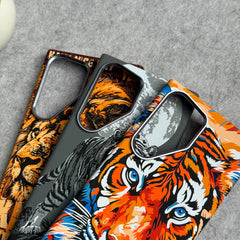 Samsung Galaxy S23 Ultra Carbon Fiber Texture Tiger Lion Design Hard Pc MagSafe Case Cover