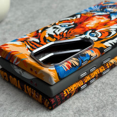Samsung Galaxy S23 Ultra Carbon Fiber Texture Tiger Lion Design Hard Pc MagSafe Case Cover