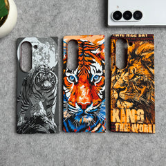 Samsung Galaxy Z Fold Series Carbon Fiber Texture Tiger Lion Design Hard Pc MagSafe Case Cover