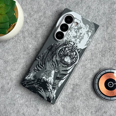 Samsung Galaxy Z Fold Series Carbon Fiber Texture Tiger Lion Design Hard Pc MagSafe Case Cover