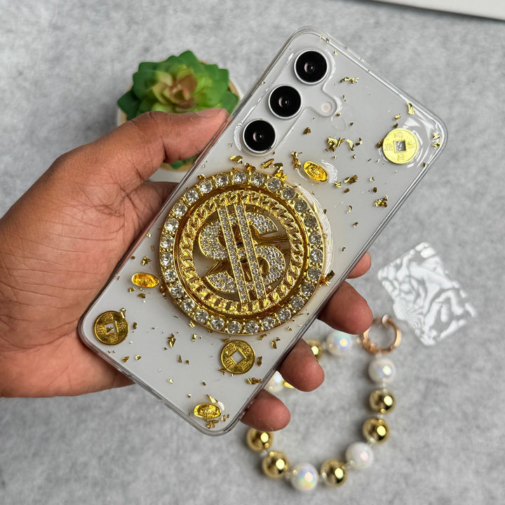 Samsung Galaxy S24 FE Rotation Dollar Bracelet Wristband Chain Phone Case Cover