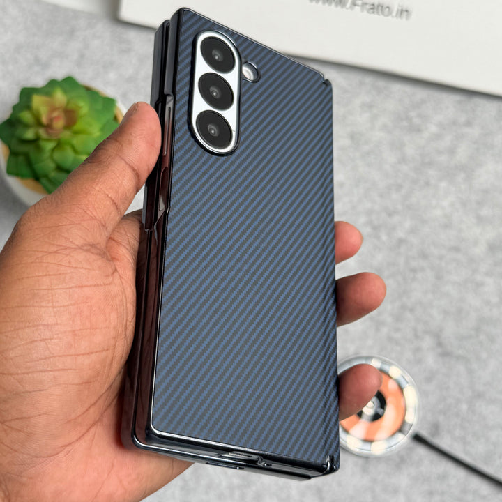 Samsung Galaxy Z Fold 5 Carbon Fiber Hinge Protection Case With Front Glass Protection