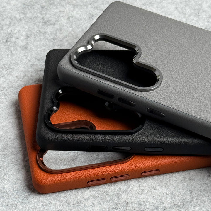 Samsung Galaxy S25 Ultra Leather Texture Design MagSafe PVC Case With Metal Camera Bump