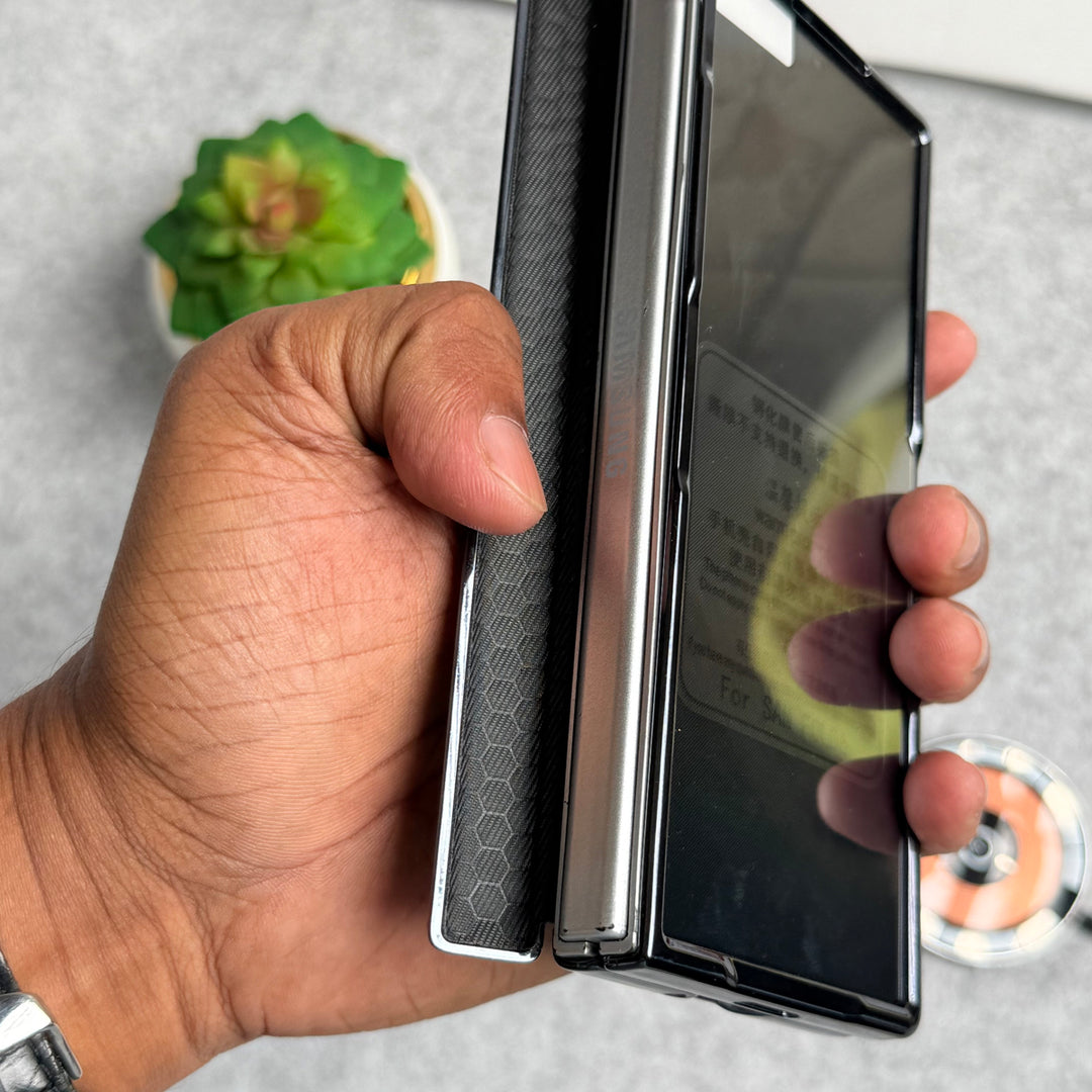 Samsung Galaxy Z Fold 5 Carbon Fiber Hinge Protection Case With Front Glass Protection